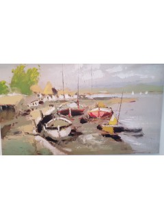 Harboured Boats Oil Painting